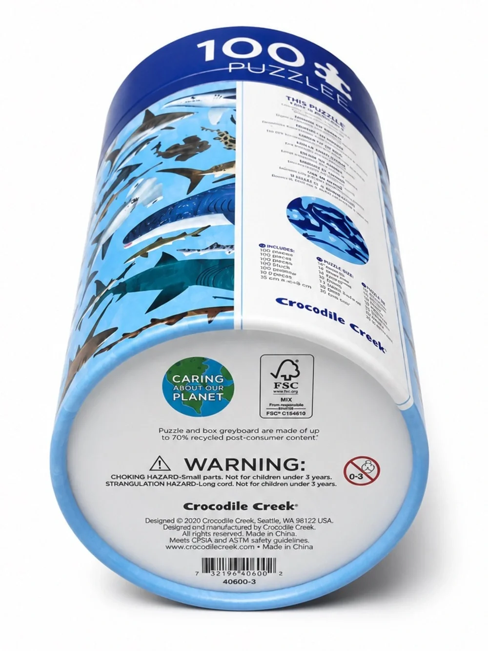 NEW - Crocodile Creek Shark World 100 Piece Shark Ocean Puzzle in Storage Tube